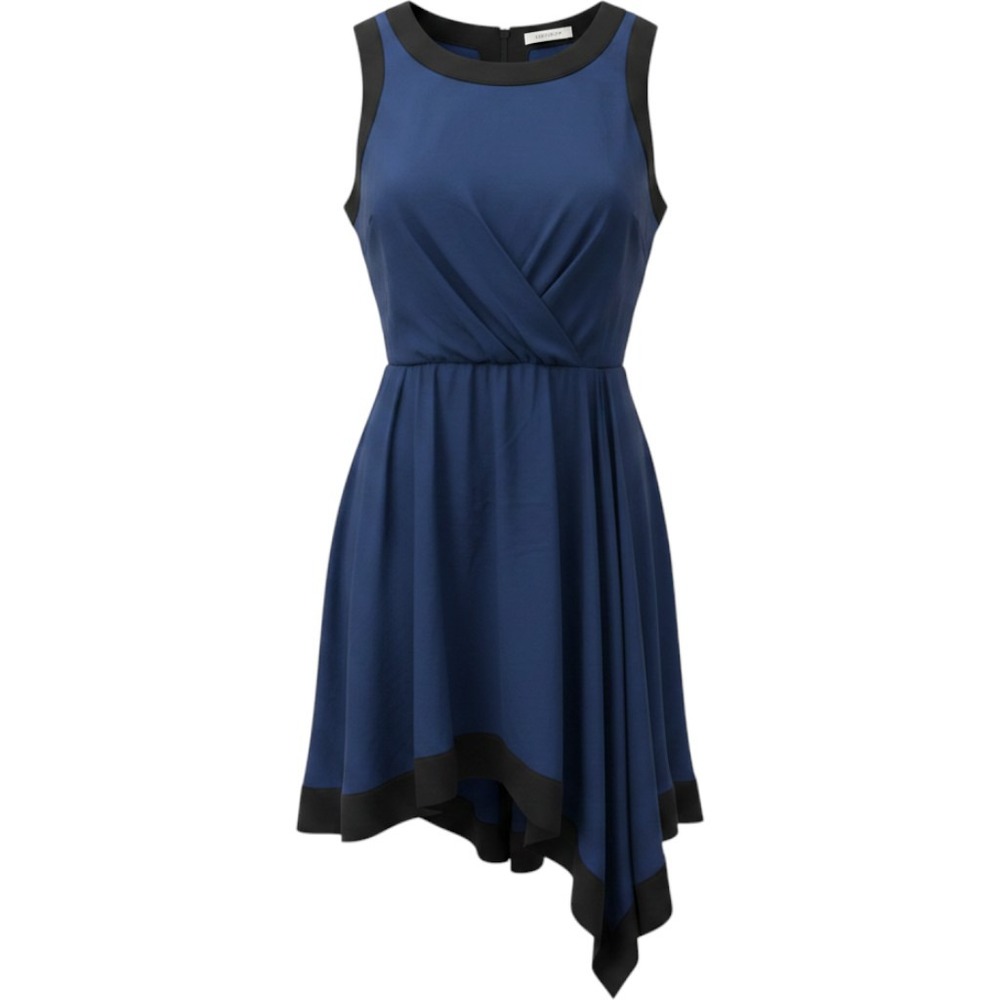Elizabeth and James Navy Blue Silk Asymmetrical Handkerchief Hem Dress Size 6
